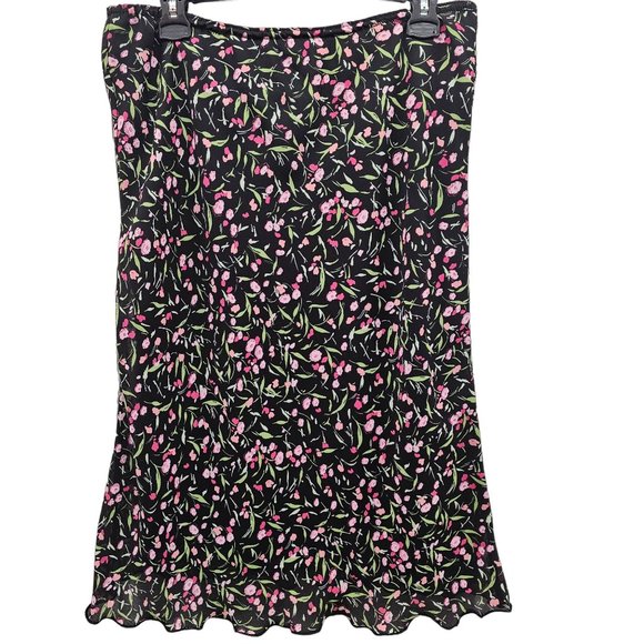 Mandy Evans Vintage Y2K Midi Floral Ruffle Hem Skirt Women Size XL Black… - Picture 3 of 7